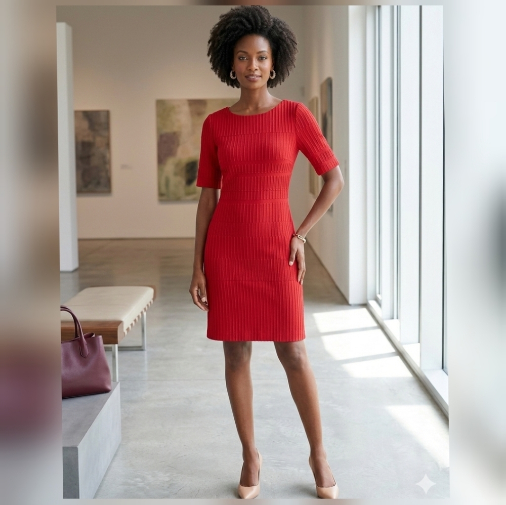 Hugo Boss Hadea Textured Jersey Dress in Red Size 10